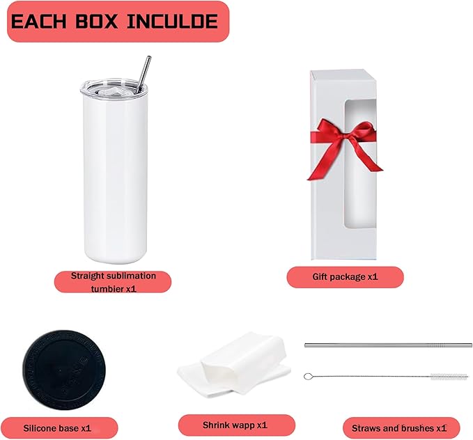 4 Pack 20oz Sublimation Tumblers Bulk With Flat Edge, 20OZ Flat Sublimation Tumbler Blank, Skinny Straight Stainless Steel Blanks Cups with Individual Box (4, 20OZ FLAT EDGE)