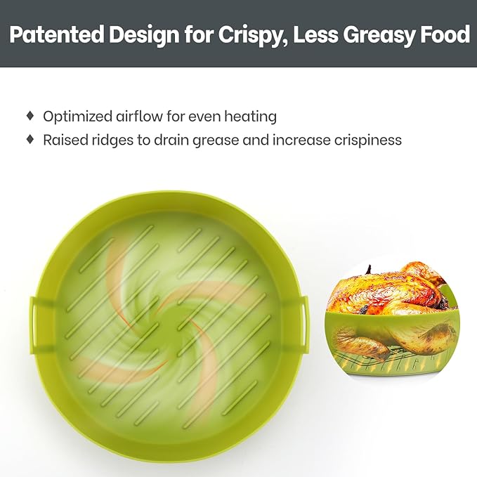 Air Fryer Silicone Liners 4QT For Ninja AF101, 2 Pack BPA Free Platinum Air Fryer Basket Liners with Handle, Round Reusable Liner Ninja Fryer Accessories, Upgrade