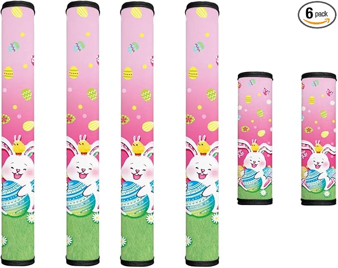 Fridge Door Handle Covers Set of 6 Kitchen Appliance Decor Handles Glove Anti-Slip Protectors Easter Refrigerator Decor Accessories, White Bunny Daisy Easter Eggs Print Pink
