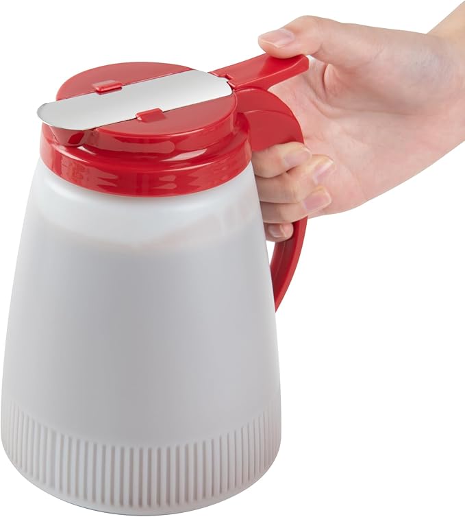 Restaurantware-Chef 101 48 Ounce All Purpose Syrup Dispensers, 10 Honey Dispensers - Red Top, Stainless Steel Slide Cover, Plastic Pancake Syrup Bottle, Perfect For Diners, Restaurants, Home