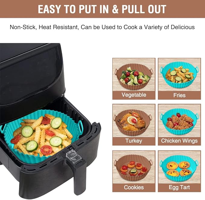 Air Fryer Silicone Liners for Ninja Air Fryer AF101 4 QT AF150 AF161 5.5 QT MAX XL, for COSORI/Gourmia/PowerXL/InstantPot/Philips 4QT and Most 3 to 5 QT Airfryers, Better than Parchment Paper Liners
