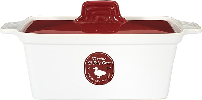 Saveur et Degustation KC2301 Foie Gras Terrine with Press, Ceramic, Red/White, 25.5 x 11 x 27 cm