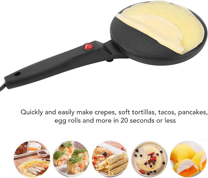 Electric Crepe Maker, Portable Crepe Maker Dipping Plate for Egg Roll Tortilla, On Off Switch, Nonstick Coating and Automatic Temperature Control (US Plug 100‑240V)