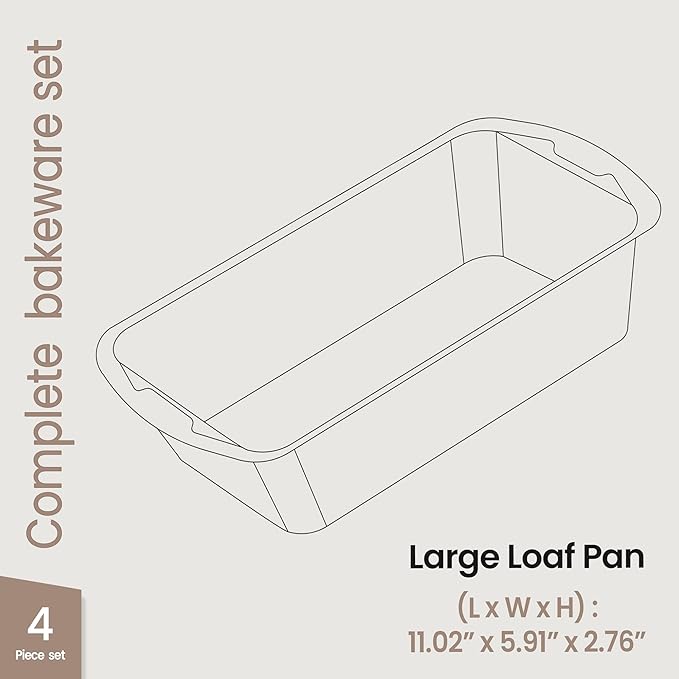 Nonstick Loaf Pan Set Pack of 4, Carbon Steel 11" Large Baking Bread Pan, Oven Safe Up to 450°F, PFOA, PFOS, PTFE Free, Space Saving Stackable Design, Stain Resistant, Dishwasher Friendly, Gray Marble