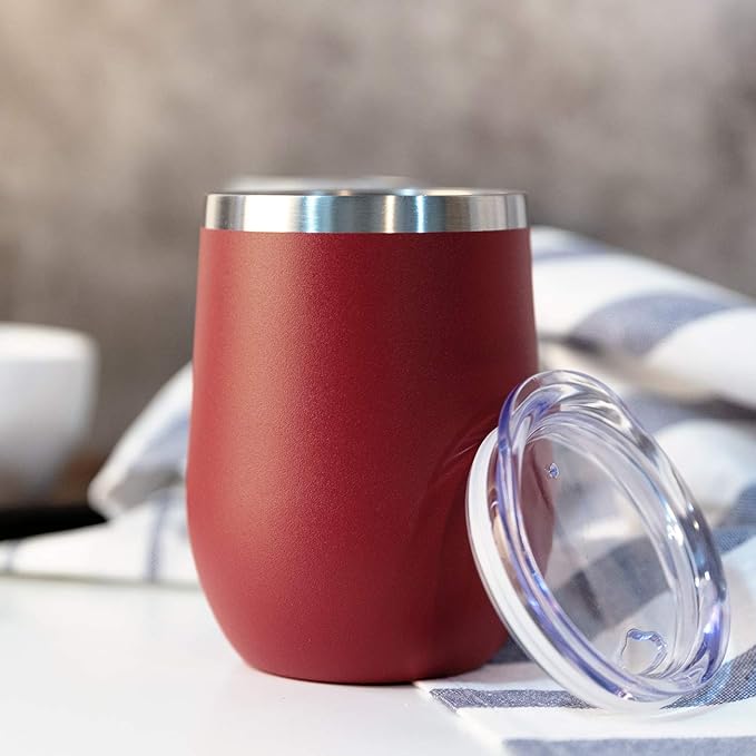 MEWAY Stemless 12oz Wine Tumbler Glasses with Lid -Insulated Double Wall Vacuum Stainless Steel Travel Tumbler with Straw,for Woman Under 10 dollars (Red,1)