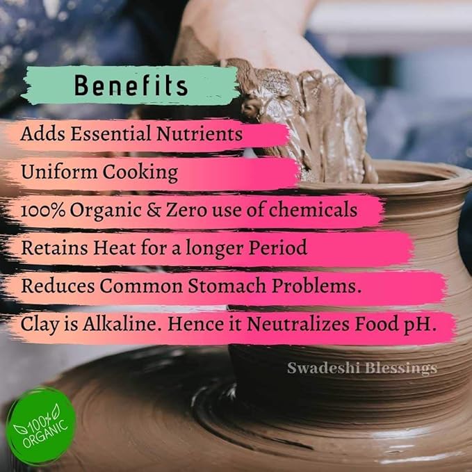 Swadeshi Blessings Unglazed Clay Tajine Pot for Cooking with Lid/LEAD-FREE Earthen Tajine/Clay Tagine Cookware for baking +FREE ASH For Cleaning