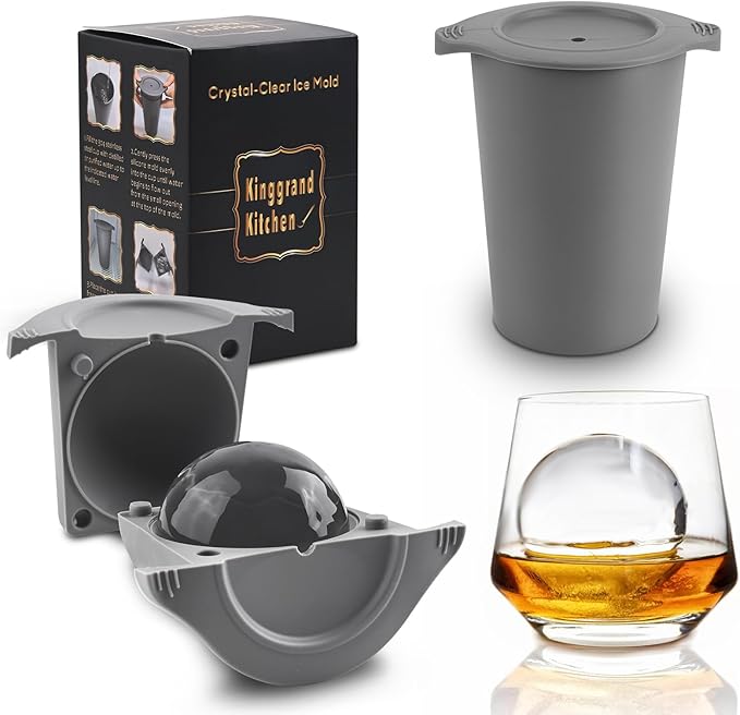 Clear Ice Cube Maker, 2.5" Easy-Release Sphere Ice Maker, Stainless Steel Clear Ice Maker (Gray, 1 PACK)
