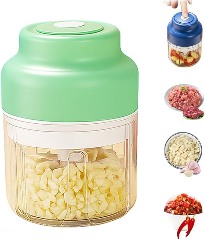 Electric Garlic Chopper, 2026 Upgraded Food Processor, USB Rechargeable Portable Wireless Veggie Chopper with 6 Stainless Steel Blades for Garlic Onion Chili Nuts Meat (green, 250ml)