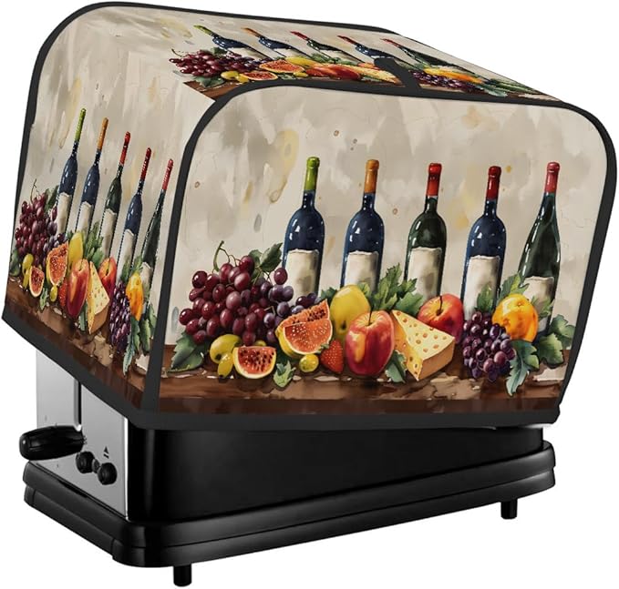 Fruit Grape Wine Cheese Toaster Cover 4 Slice Dust and Fingerprint Protection Toaster Bread Maker Covers Washable Kitchen Small Appliance Covers for Kitchen Accessories Decor Bakeware Women Gift