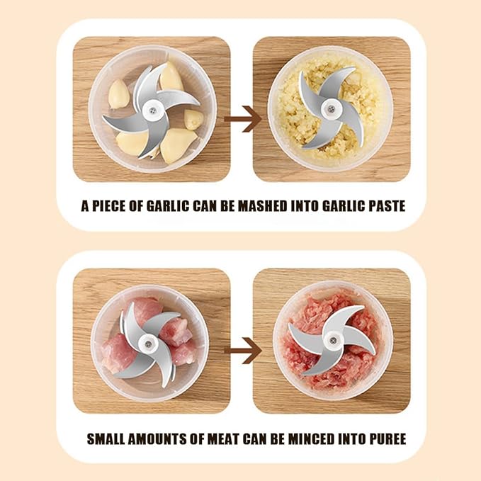 Electric Garlic Chopper, Mini Portable Veggie Chopper, Electric Onion Grinder with 6 Sharp Blade, Mini Food Processor with Container for Mashing Onion, Garlic, Chili, Ginger (1PC*White)