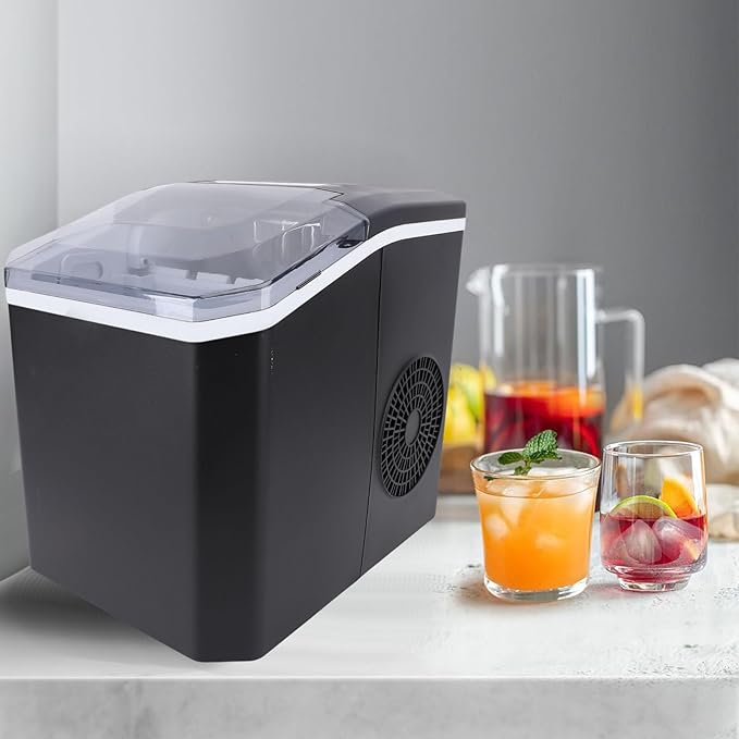 EVGATSAUTO Countertop Ice Maker Machine for Home, 9 Cubes in 6 Minutes, 1.3L Water Tank, Auto Ice Making, Portable with Clear Panel, Handle, Basket and Scoop