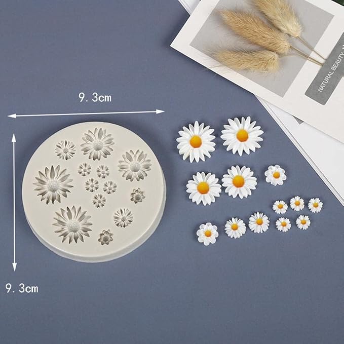 Grey Cute Flower Silicone Molds Daisy Shape Fondant Candy Mould Mini Flower Chocolate Mold for Cake Decoration Cupcake Topper Fudge Polymer Clay，Pastry and Baking Molds，Fondant and Gum Paste Molds