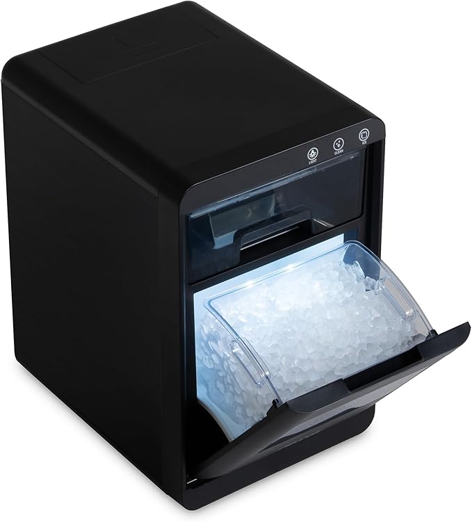 Nugget Ice Maker Countertop | 44 lbs/Day Pebble Ice Machine with Self-Cleaning | Soft Chewable Pebble & Sonic-Style Ice | Black Stainless Steel