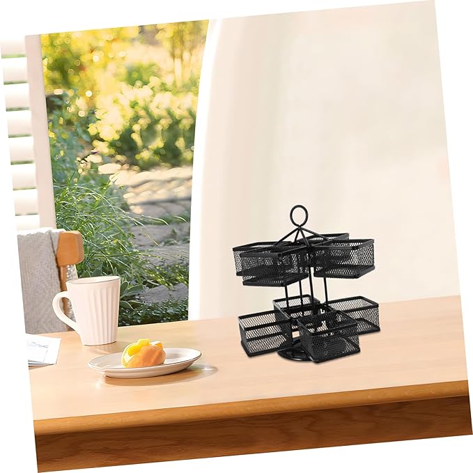 OUNONA 360degree Tea Bag Storage Box Rotating Carousel Creamer Sugar Packet Holder Kitchen Organizer Hotel Storage Box