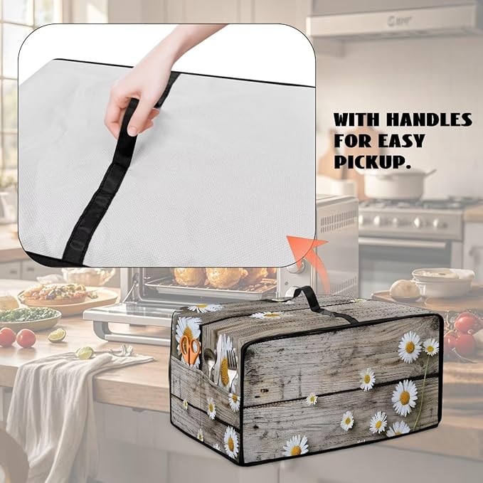 Toaster Oven Cover Washable Small Kitchen Appliance Dust Cover with Pockets, for Air Fryer Toaster Ovens, Microwaves, M, 16.5 x 20.5 x 10 inches, Daisy Wood Grain