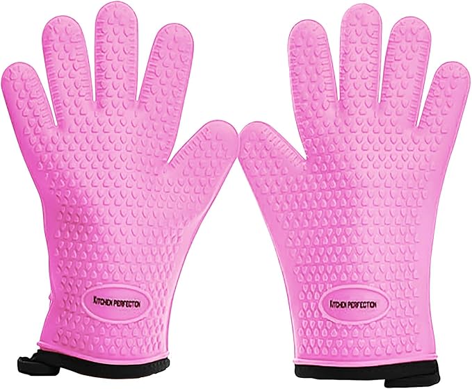 KITCHEN PERFECTION Silicone Smoker Oven Gloves -Extreme Heat Resistant BBQ Gloves-Handle Hot Food Right on Your Grill Fryer & Pit|Waterproof Grilling Cooking Baking Mitts|Superior Value Set+3 Bonuses