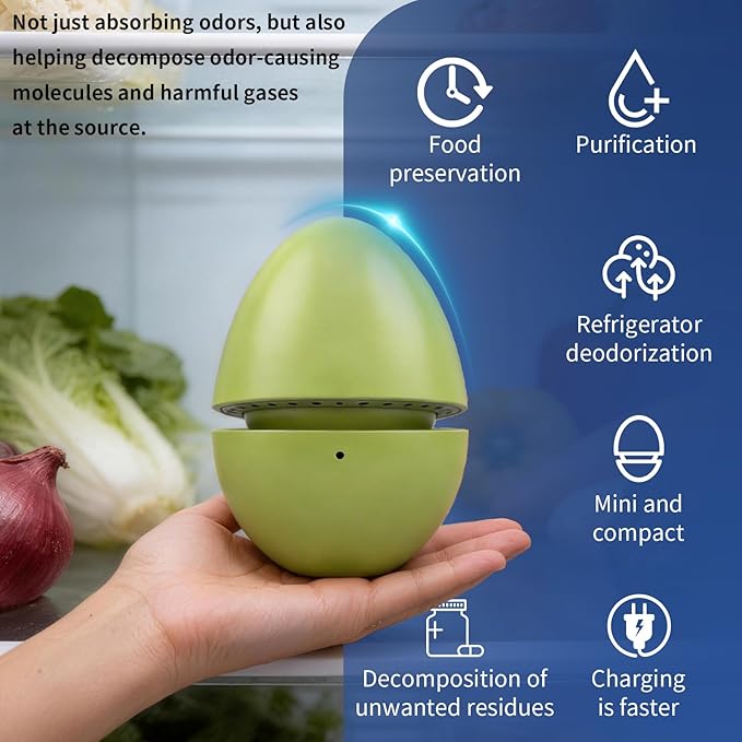 Smart Refrigerator Deodorizer,Active Oxygen Refrigerator Odor Eliminator, Rechargeable Design, Long-Lasting Up to 5 Years Helps Keep Food Fresh, Compact Fridge Deodorizer
