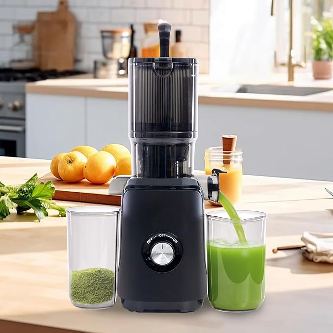 Cold Press Juicer, 92% High Nutrient Retention Slow Masticating Juicer with Wide 4.25" Chute & Reverse Function, Low Heat Oxidation, Easy Clean Quiet Motor, Black