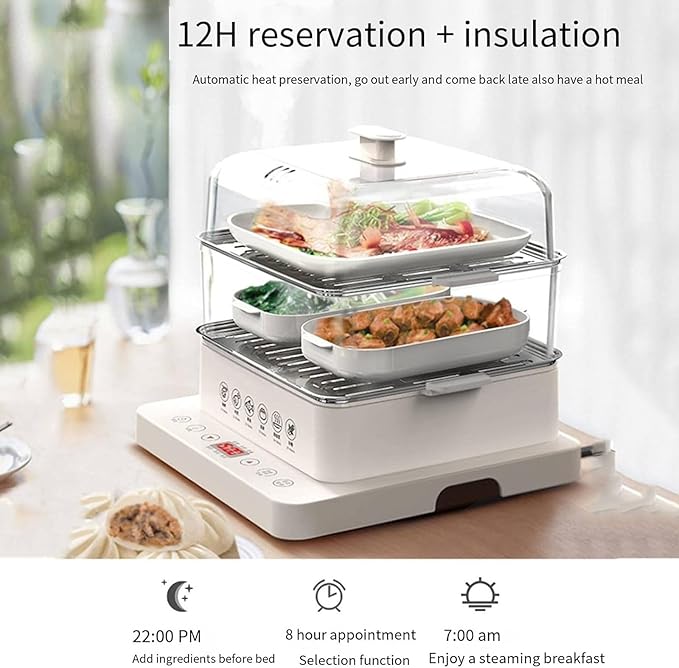3 Layers/40l Food Steamer 800w Electric Multicookers | Automatic Heat Preservation Steamer Cookware | Touch The Visual Panel Hot Food Heater | Foldable Split Design