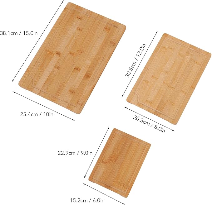 Chopping Board,3Pcs Wooden Cutting Boards with Built in Handles Liquid Grooves for Kitchen Meat Vegetable
