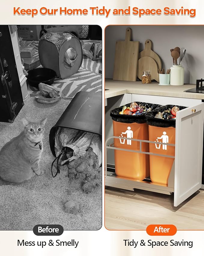 Dual Pull Out Trash Can Under Cabinet, Heavy Duty Slide Out Garbage Can Kit for Kitchen, Sink, Drawer -Trash Bin Not Included, Requires Minimum Cabinets Opening 17" W X 24" D