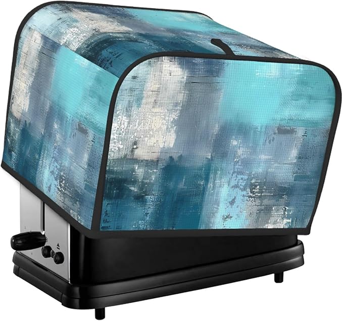 Toaster Cover 4 Slice Teal Turquoise Art Texture Waterproof Appliance Cover with Hang Loop Bread Baker Toaster Cover for Kitchen