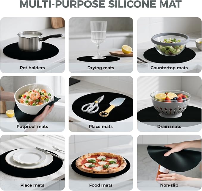12" Large Microwave Splatter Cover & Silicone Mat, Foldable Food Cover and Raised Handle, BPA-Free Splatter Guard Lid, Multi-Purpose Heat-Resistant Mat for Pots,and Kitchen