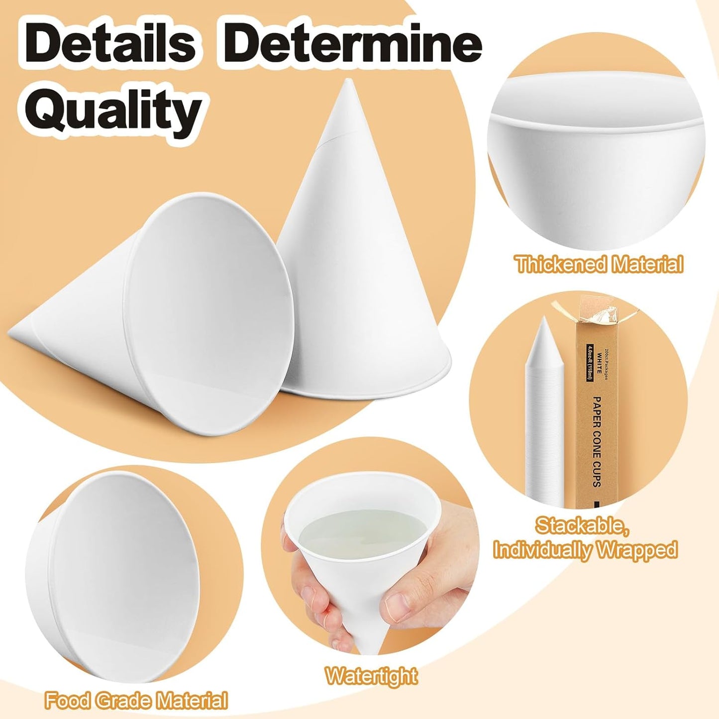 Roshtia 600 Pcs 4 oz Paper Cone Cups Thicken Disposable with 1 Cups Dispenser Pull Type Wall Mount Cup Holder Paper for Restaurants, Home, and Office, and Shaved Ice, Cold (Black)