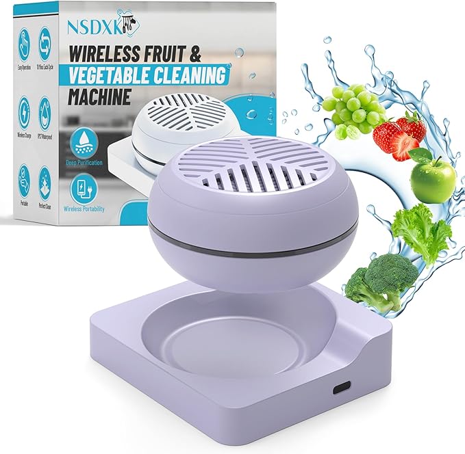 Fruit and Vegetable Washing Machine, Fruit Vegetable Cleaner Device, Portable USB Wireless Veggie Wash with Purification Technology, for Washing Fruits, Vegetables, Rice, Meat, Purple
