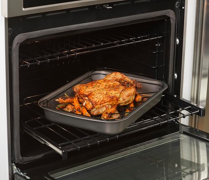 GoodCook Everyday Roast Pan with Rack Rectangular Nonstick Construction Large Capacity Metal Utensil-Safe, 15 x 11-Inch, Gray