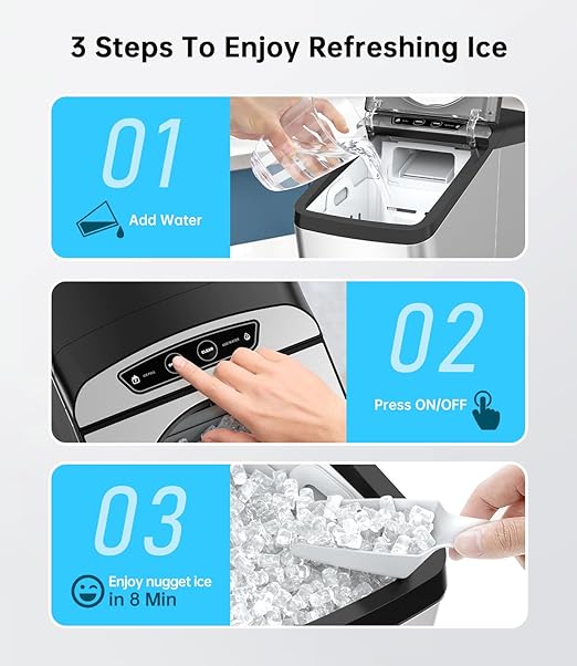 WIE Nugget Ice Maker Countertop, 44 lbs in 24 Hours, Pellet Ice Maker Machine with Self-Cleaning, 0.75 Gallon Tank & Scoop Included, Crushed Pebble Ice Makers for Home/Office/Bar/Party, Silver