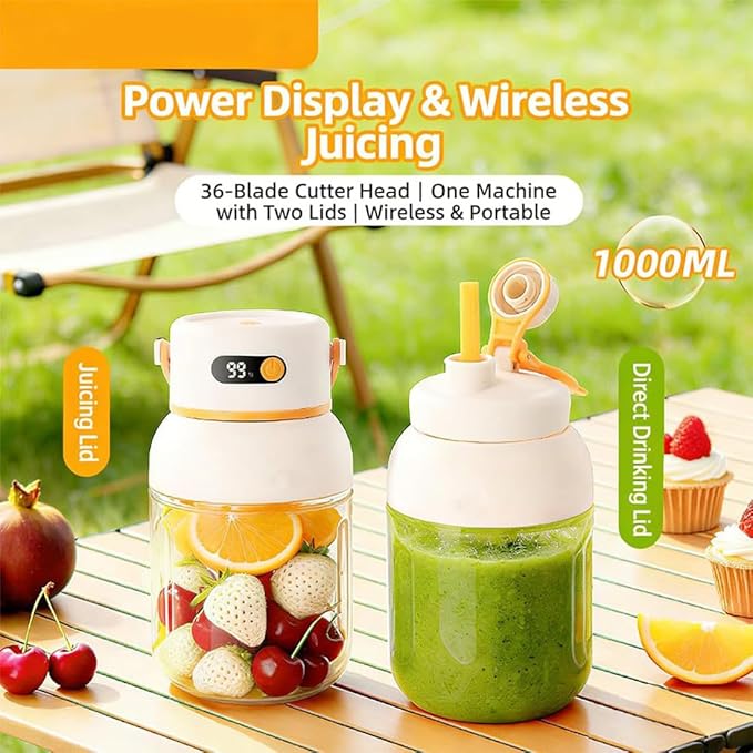 Portable Electric Juicer Cup with Zero Cord Hassle, USB-C Rechargeable Electric Blender with 18000 RPM Motor, Portable Wireless Juicer Cup for Home, Gym, Office and Outdoor (1200ml 2pcs)