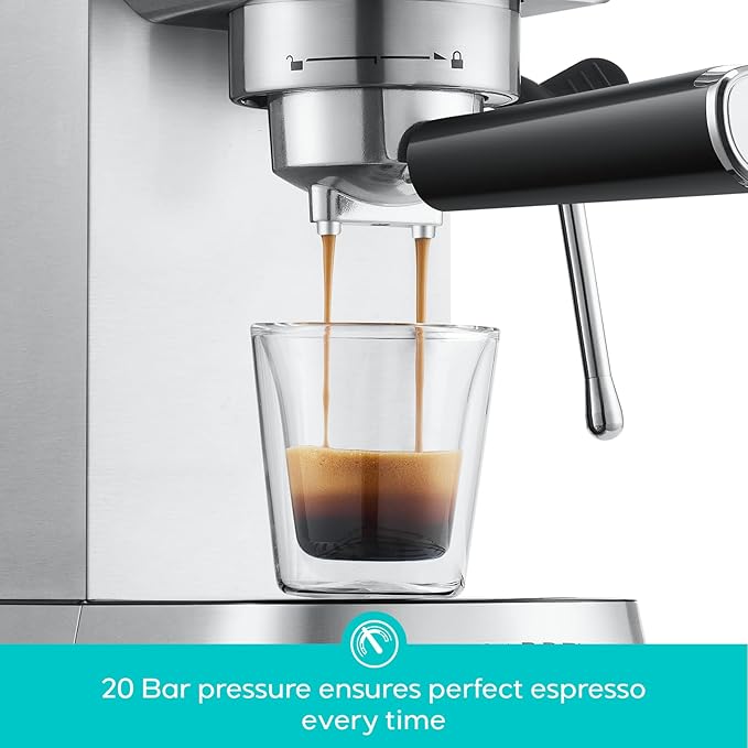 CASABREWS CM5418ECO Espresso Machine 20 Bar, PFAS-Free Espresso Maker with Steam Wand, Stainless Steel Coffee Machine with 34oz Removable Water Tank for Cappuccino, Small Latte Machine, Silver
