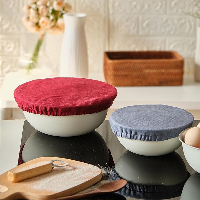 100% Pure Linen Bowl Covers For Bread Proofing, 4 Pcs Elastic Reusable Solid Color Cloth Fabric Bowl Covers,XL Organic Washable Large Stretch Sourdough Lids 6 * 8 * 10 * 12 Inches, Blue