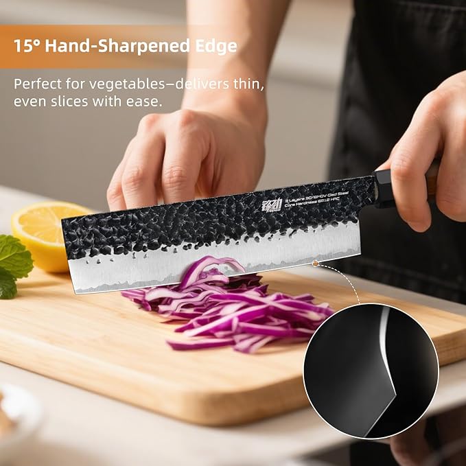 FINDKING 4PCS Kitchen Knife Set, Japanese Chef Knife Set with 9Cr18MoV High Carbon Steel Hammered Blades, Rosewood Octagonal Handles, for Meat, Fruits and Vegetables, Dynasty Series