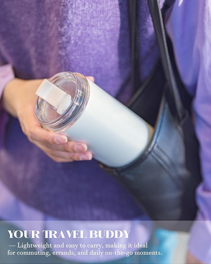 16 oz Insulated Coffee Tumblers, Travel Coffee Tumblers with Straw, Double-Wall Stainless Steel Tumbler, Leak Proof Tumbler, Reusable Cups with Lids for lced and Hot Drinks (Cream)