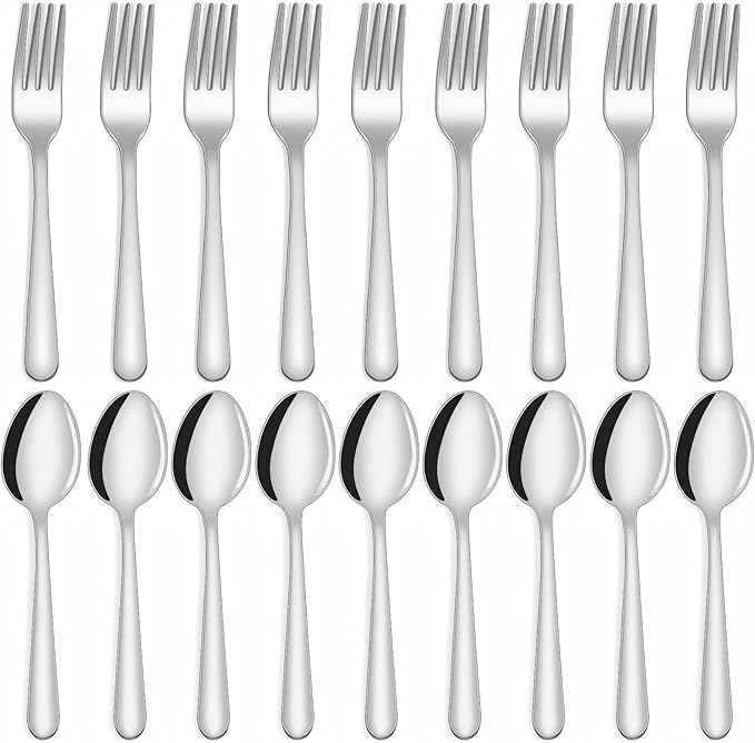Unokit 24-Piece Spoons and Forks Set Silverware Set - Forks and Spoons Food Grade Stainless Steel Silverware for Home, Kitchen and Restaurant, 12-Fork and 12-Spoon, Mirror Polished&Dishwasher Safe