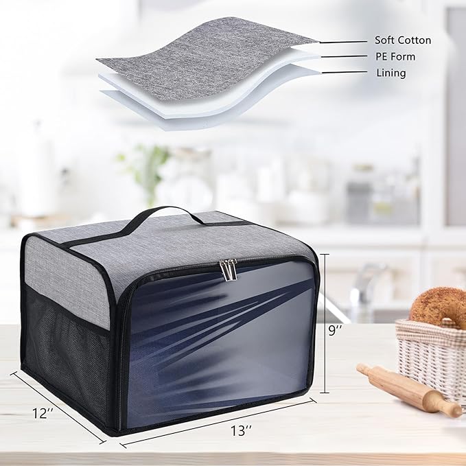 Toaster Cover with Base for 4 Slice Wide Slot, Dust Covers Compatible with Cuisinart 4 Slices, Toaster Bags with Zipper Closure (Cover Only)