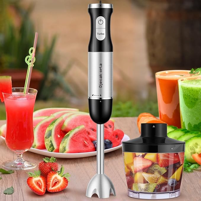 Upgraded 1100W 5-in-1 Immersion Hand Blender – 30 Speed Settings, Up to 15,500 RPM, Handheld with Milk Frother & Food Processor, Black