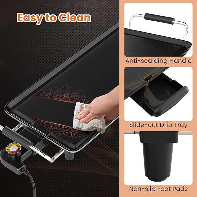 LDAILY 35’’ Extra Large Nonstick Electric Griddle, Teppanyaki Grill BBQ W/ 4 Adjustable Temperature, Even Heating & Handles, Long Table Top Pancake Griddle Grill for Indoor & Outdoor Party, Camping