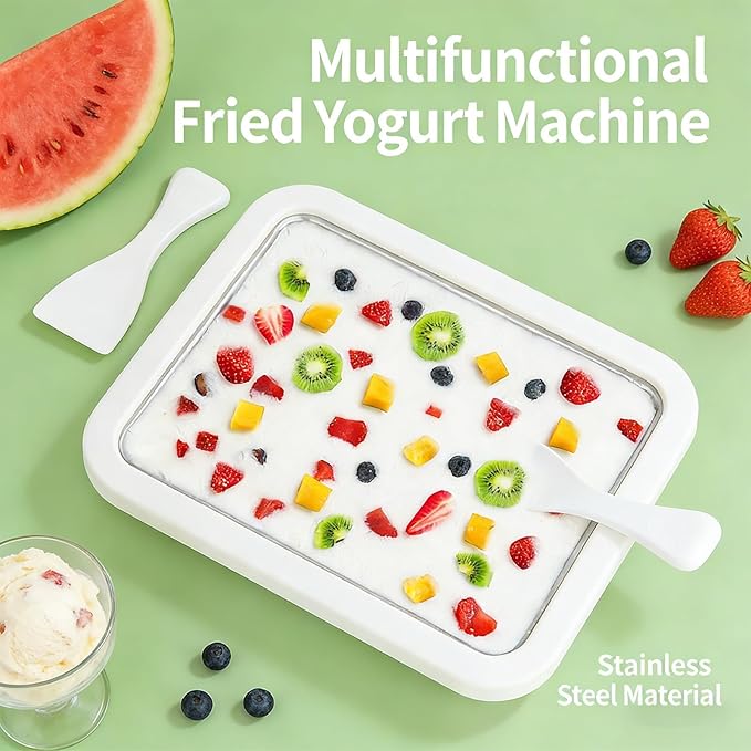 Rolled Ice Cream Maker, New Homemade Ice Cream Roller Maker, Instant Ice Cream Maker, DIY Fun Family Activity Rolled Ice Cream Tray for Yogurt, Sorbetand and Gelatod with 2 Scrapers(White)