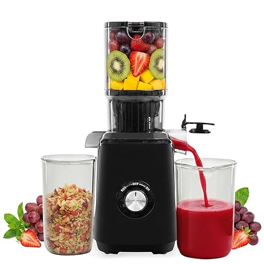 HealSmart Cold Press Juicer, Slow Masticating Juicer Machines with Wide Feed Chute, Fits Whole Fruits and Vegetables, High Juice Yield, BPA Free, Easy to Clean, Black