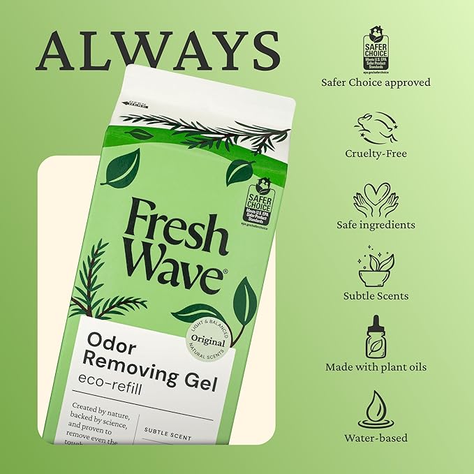 Fresh Wave Original Scent Odor Removing Gel Refill, 63 oz. | Safer Odor Absorbers for Home, Cooking, Trash, & Pets Areas | Natural Plant-Based Odor Eliminator