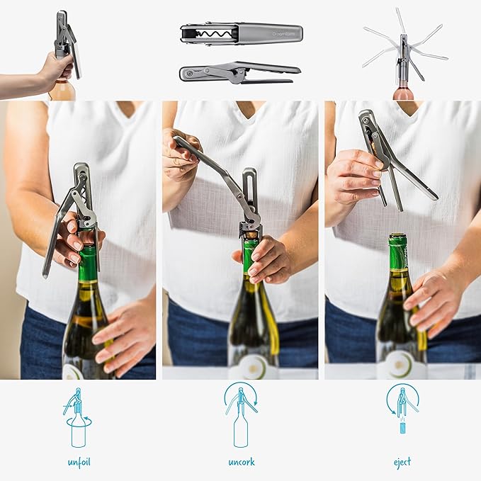 Dreamfarm Winopen Automatic Pocket Wine Corkscrew, Space-Saving Wine Opener with Foil Cutter - Stainless Steel