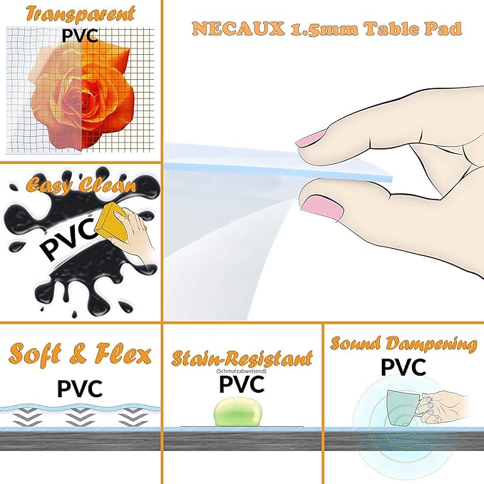 NECAUX Custom 16 x 55 Inch Clear Desk Cover Protector, 1.5mm Thick Plastic Heavy Duty Table Pad Mat for Office Computer Writing, Sofa Table, Media Stand, Coffee Table