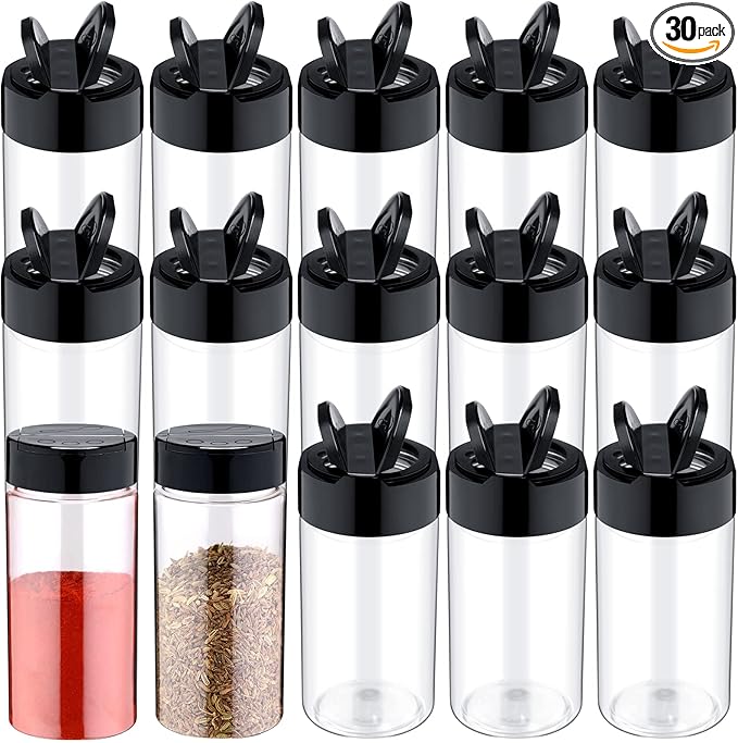 Mimorou 30 Pack 8.7 oz Plastic Spice Jars with Shaker Lids Clear Seasoning Containers Spice Bottles for Kitchen Storing Herbs Seasoning Powders