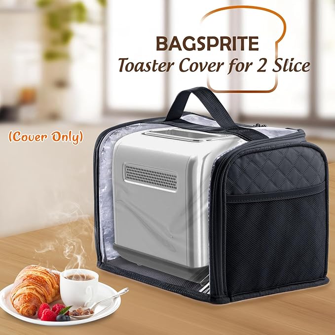 BAGSPRITE Toaster Cover for 2 Slice Wide Slot, Full Open Dust Covers for Kitchen Appliances Compatible with Cuisinart, BELLA, Black and Decker 2 Slices, Toaster Bags with Zipper Closure (Cover Only)