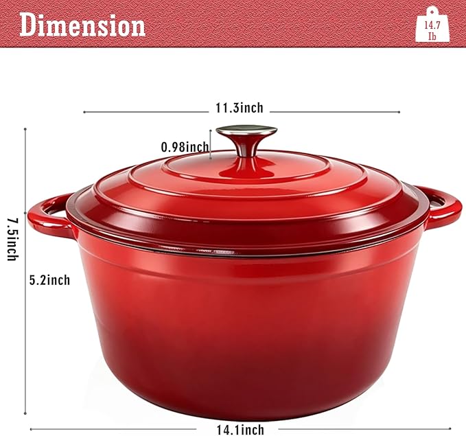 Enameled Cast Iron Dutch Oven with Lid, 6QT Heavy-Duty and Non-Stick Cookware Pot for Braising, Stews, Roasting, Bread Baking - Oven & Stovetop Safe