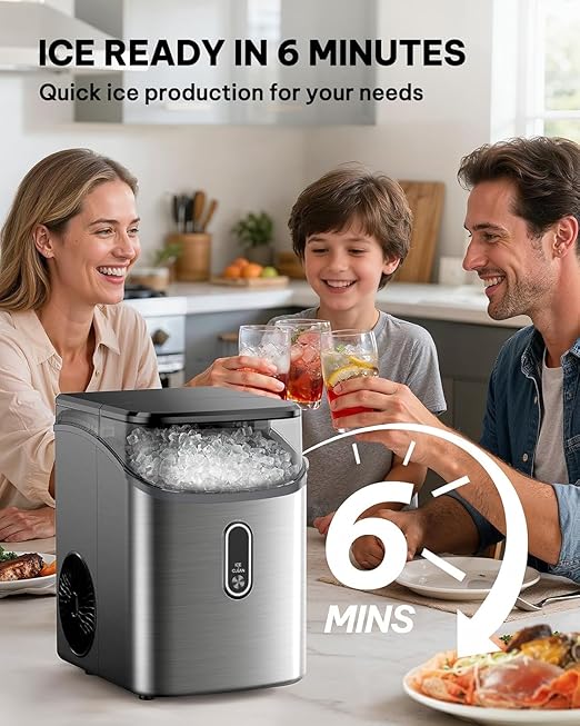 Silonn Nugget Ice Maker Countertop-Soft Chewable Pebble Ice Machine with One-Click Operation & Self-Cleaning Function, 33lbs Ice Per 24 Hours, Stainless Steel Design for Home, Kitchen & Bar