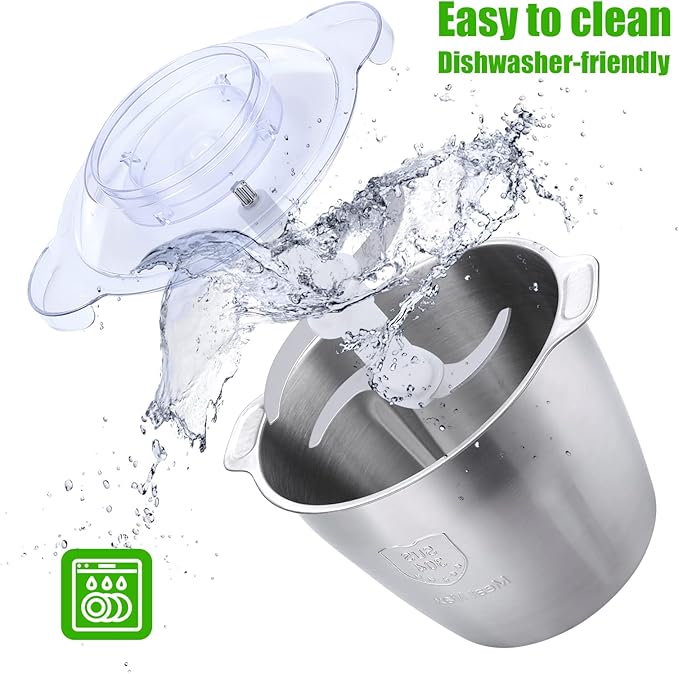 Qinkada Food Processor, 2 Stainless Steel Bowls, 14Cup, 500W Powerful Electric Meat Grinder, 3 Speed Modes 4 Bi-Level Blades for Onion, Meat, Nuts, Fruit, Garlic, Vegetable, Baby Food